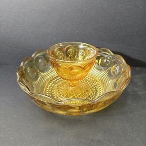 Vintage‎ Gold Yellow Amber Depression Glass Barlett Collins Chips and dip bowl